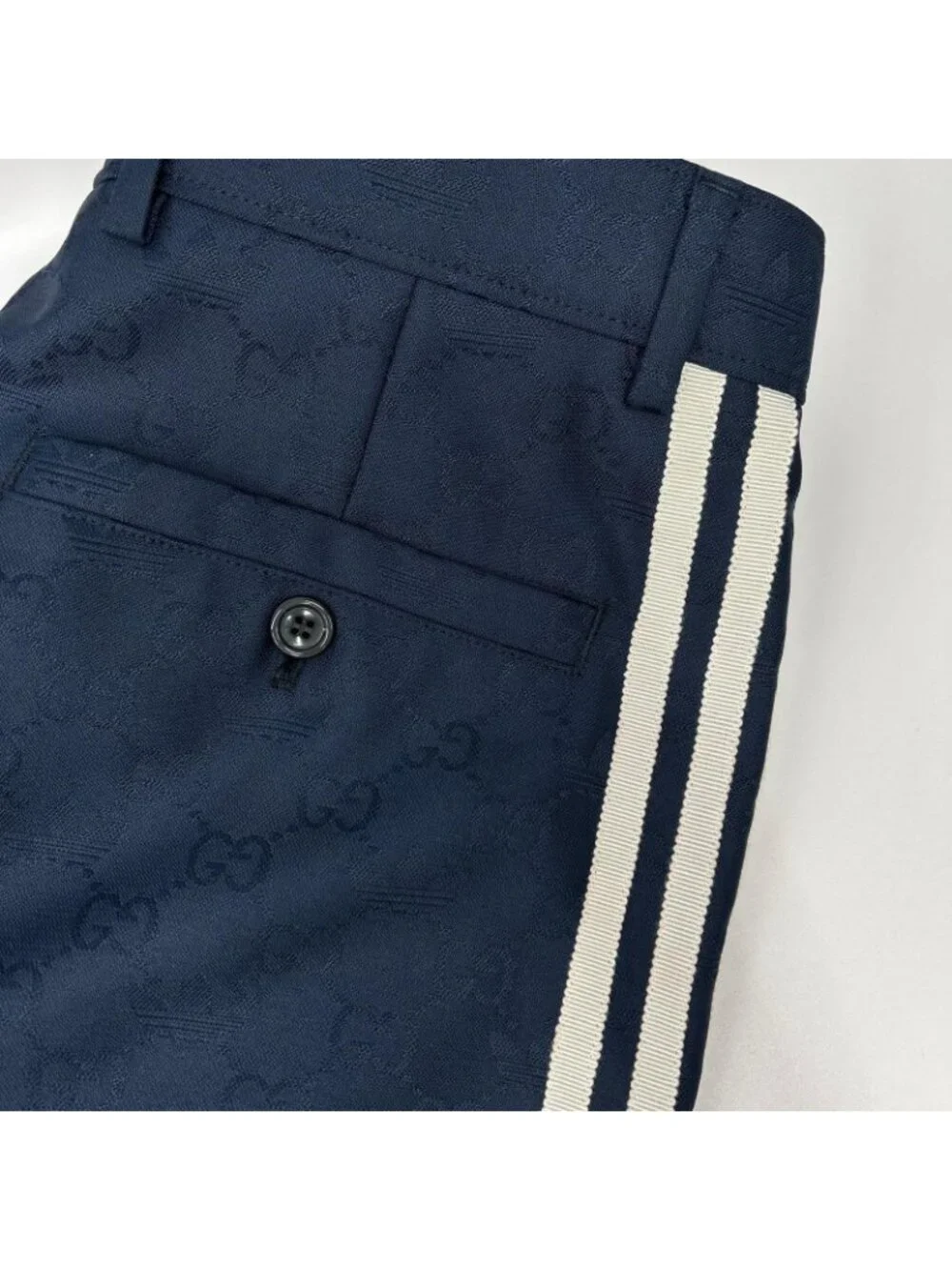 Gucci Adidas Navy Trefoil Jacquard GG Logo Side Line Trousers Pants 44